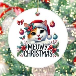 Meowy Christmas White Ceramic Cat Christmas Ornament